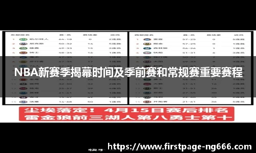 NBA新赛季揭幕时间及季前赛和常规赛重要赛程